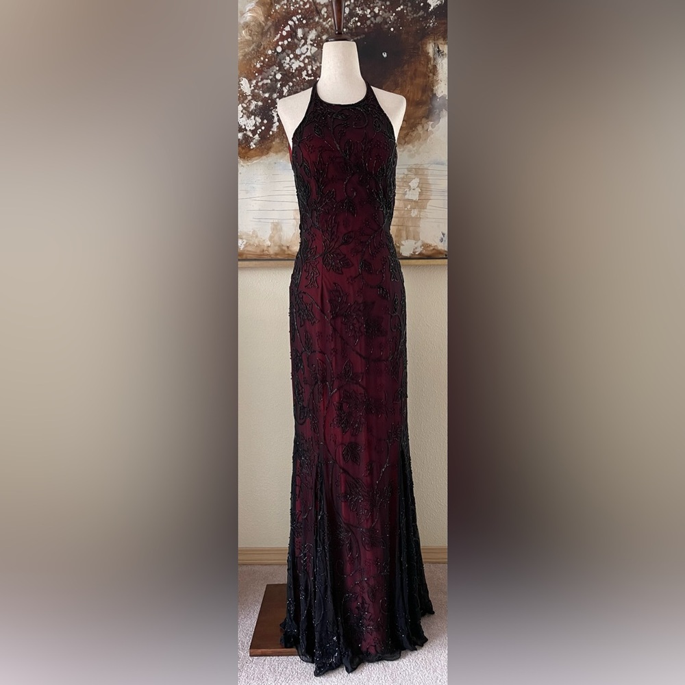 Vintage Y2K Sean Collection Cache 100% silk formal hand beaded gown size M S EC~